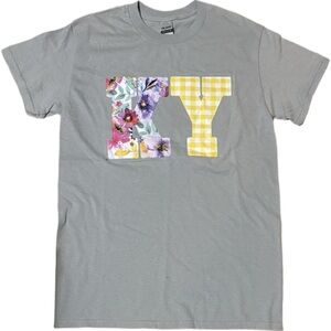 Gildan Gray 'KY' T‑Shirt with Floral & Yellow Gingham Letters